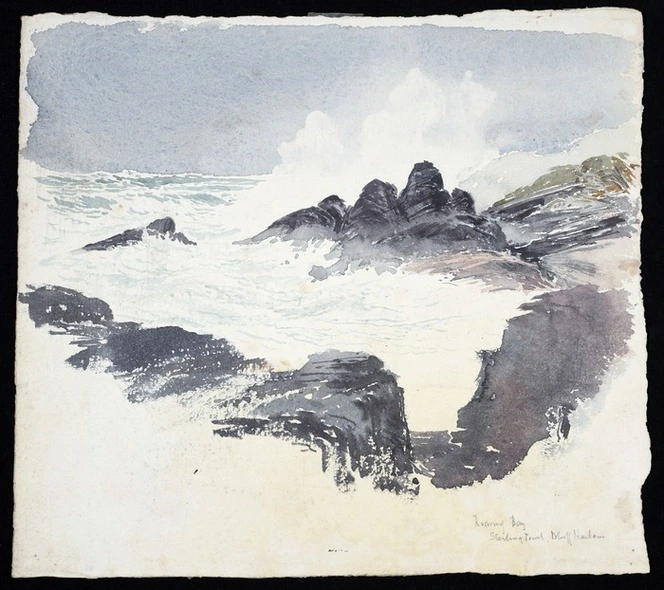 Hodgkins, William Mathew, 1833-1898 :Roaring Bay, Starling Point, Bluff Harbour. [1870s?].