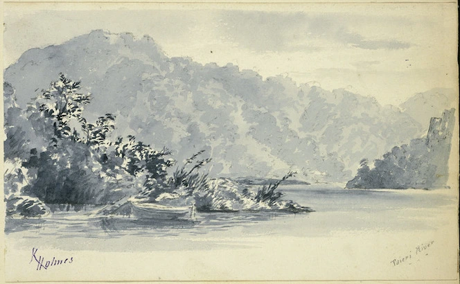 Holmes, Katherine McLean, 1849-1925 :Taieri River from Bulls Creek. [1872]