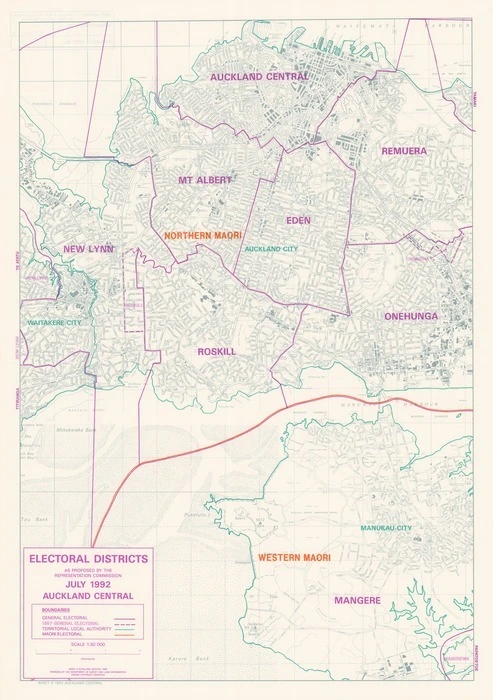 Electoral districts as proposed by the Representation Commission, July 1992 / prepared by the Department of Survey and Land Information.