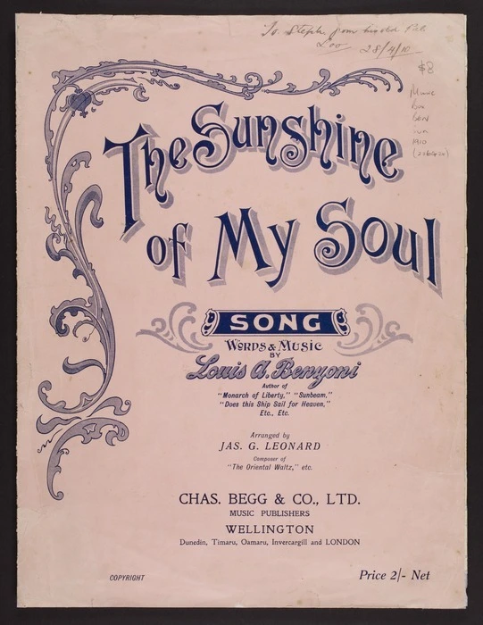 The sunshine of my soul / words and music by Louis A. Benzoni ; arranged by Jas. G. Leonard.