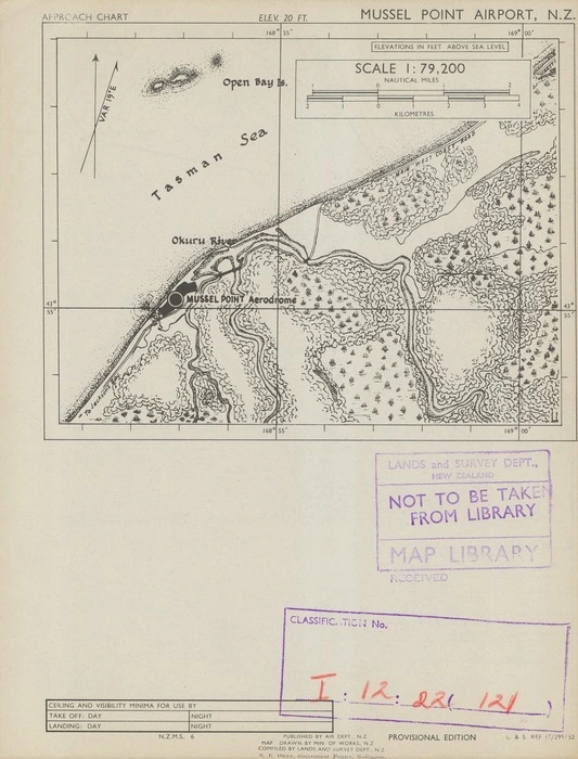 Mussel Point Airport, N.Z. / map drawn by Min. of Works, N.Z. compiled by Lands and Survey Dept., N.Z.