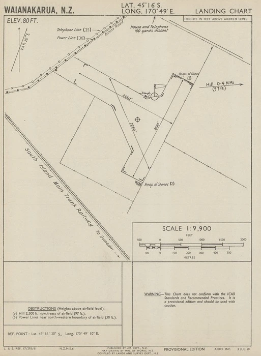 Waianakarua, N.Z. / map drawn by Min. of Works, N.Z., compiled by Lands and Survey Dept, N.Z.