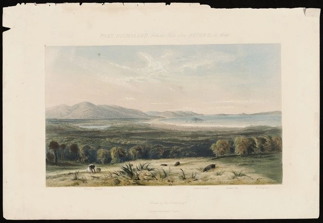 Heaphy, Charles 1820-1881 :Port Nicholson from the hills above Pitone in 1840 / drawn by Chas. Heaphy Esqre. London, Smith Elder & Co., [1845]