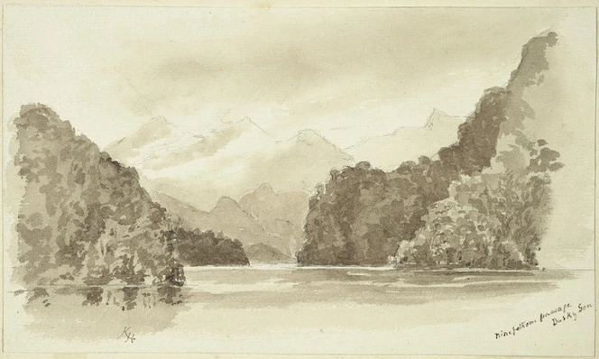 Holmes, Katherine McLean, 1849-1925 :Nine Fathom passage, Dusky Sound. [1877]