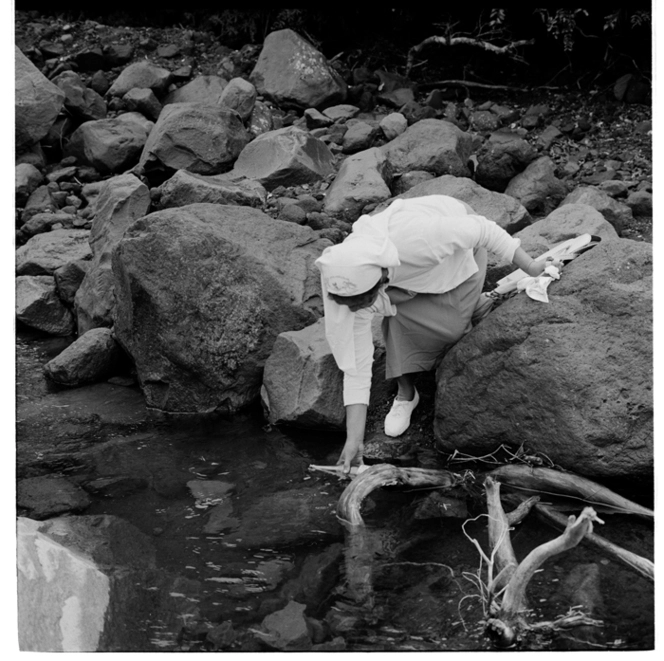 Ratana gathering near Dawson Falls, Easter - drinking the sacred water