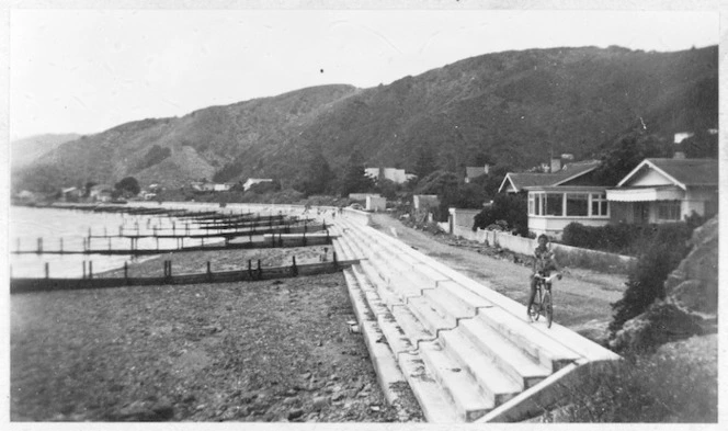 Sea wall under construction at Eastbourne, Lower Hutt