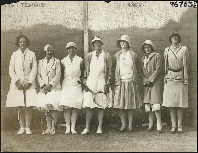 Creator unknown : Female tennis players, Wellington region