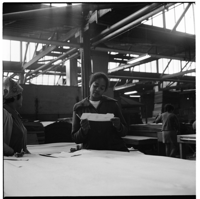 Workers at a plywood factory, Auckland