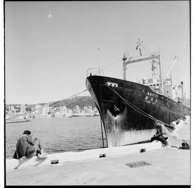 Fire fighting display on Wellington Waterfront, and, the Kaimon Maru in port