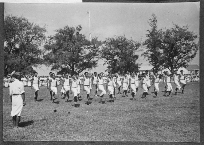 A presentation by members of the Home Guard, Tonga Defence Force, 2nd NZEF, during the anniversary of the accession of King George Tubou 1 as King of Tonga