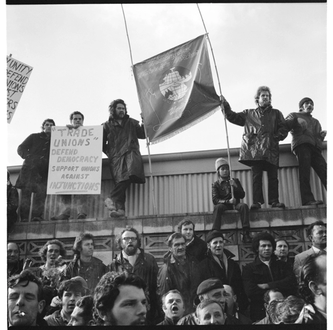 Protest by a huge crowd of members of various trade unions allied with a 24 hour stoppage called by the Trades Council, Wellington