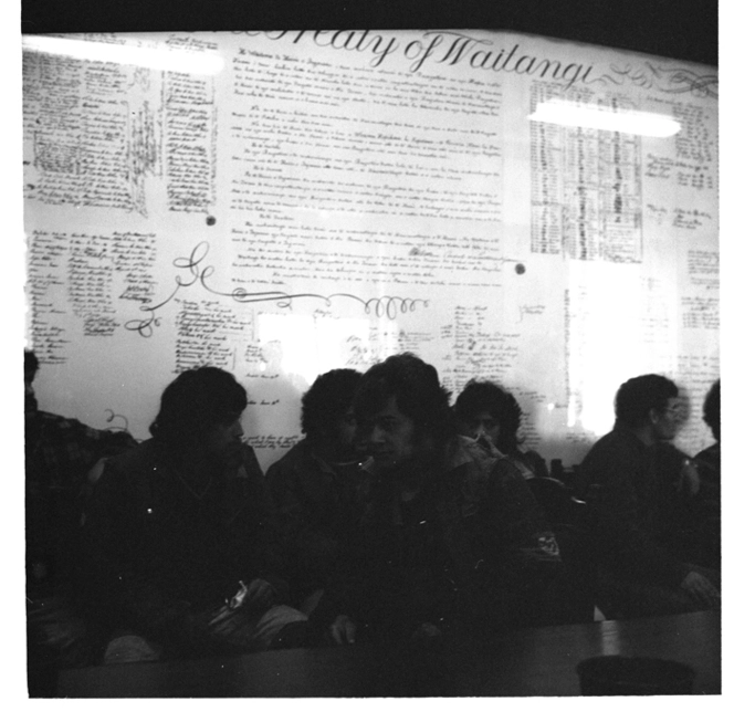 Patched gang members in the Māori Affairs Committee Room "Matangireia" at Parliament, and, Karori West Normal School children in costume