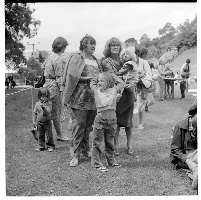 People at a park, probably the Dell at Wellington Botanic Gardens