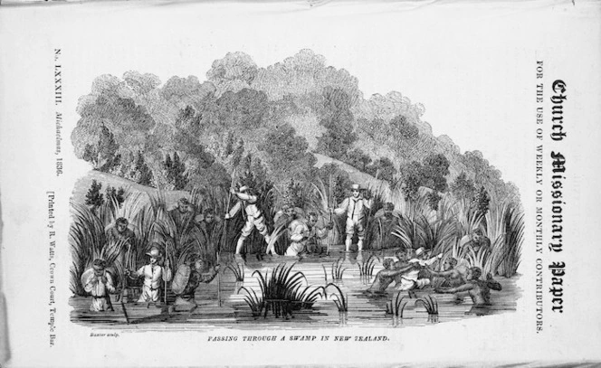 [Williams, Henry] 1792-1867 :Passing through a swamp in New Zealand. [London, Seelys, 1836]