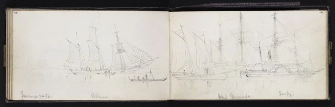 Williams, Edward Arthur 1824-1898 :Tauranga. Rifleman. HMS Miranda. Sandfly. 24 Apr. [1864].
