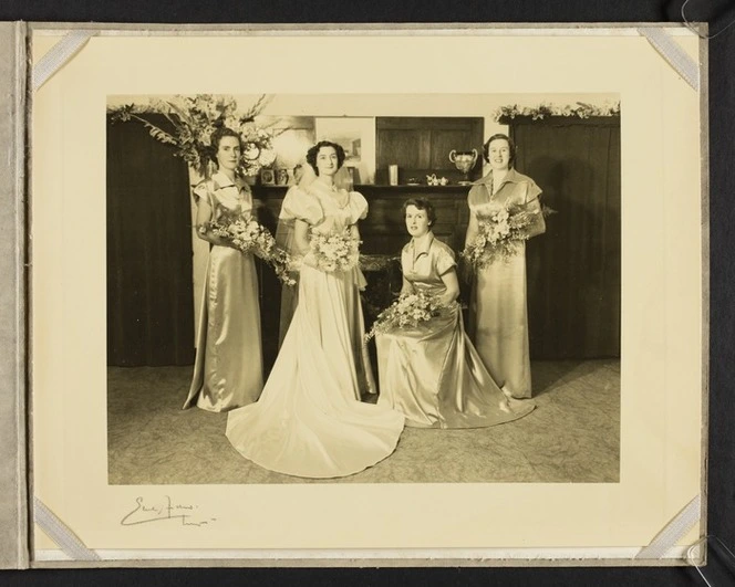 Bride Cecile Elaine Stout and her bridesmaids