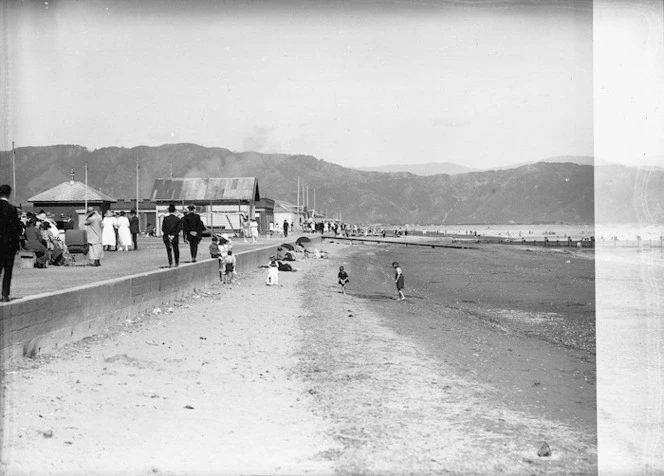 View of part of The Esplanade, Petone, and Petone beach