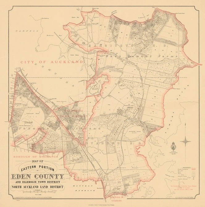 Map of Eastern Portion of Eden County and Ellerslie Town District North Auckland Land District.