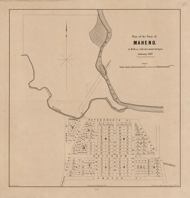Plan of the town of Maheno [electronic resource] / [surveyed by] A.M. Ross.