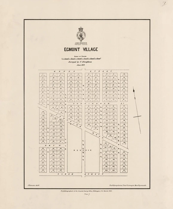 Egmont Village / surveyed by T. Humphries June 1873 ; J. Homan delt.