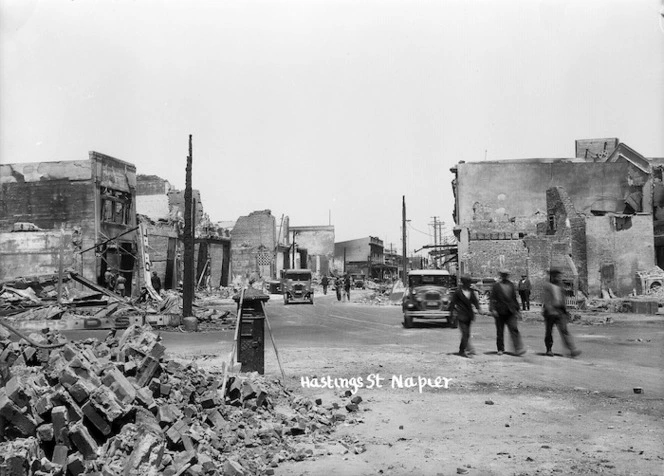 View down Hastings Street, Napier after the earthquake