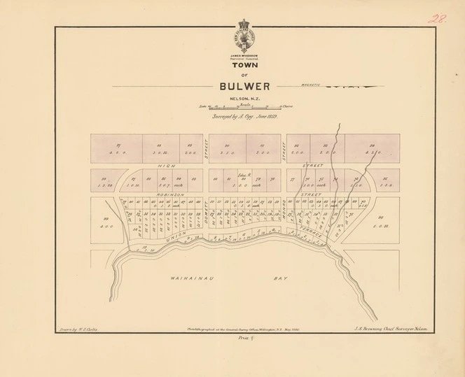 Town of Bulwer, Nelson, N.Z. / surveyed by A. Ogg, June 1859.