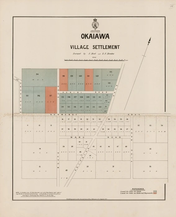Okaiawa village settlement / surveyed by J. Bird and E.S. Brookes.