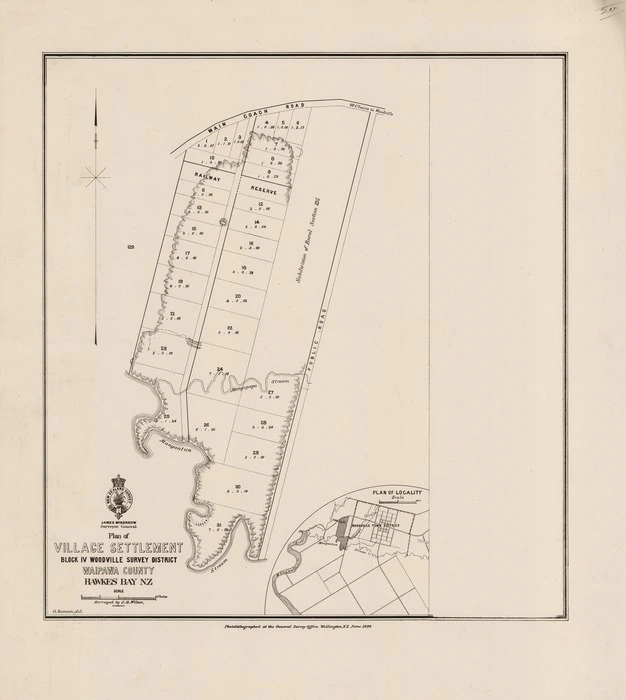 Plan of village settlement, Block IV Woodville Survey District, Waipawa County, Hawkes Bay, N.Z. / surveyed by J.G. Wilson ; G. Duncan, del.