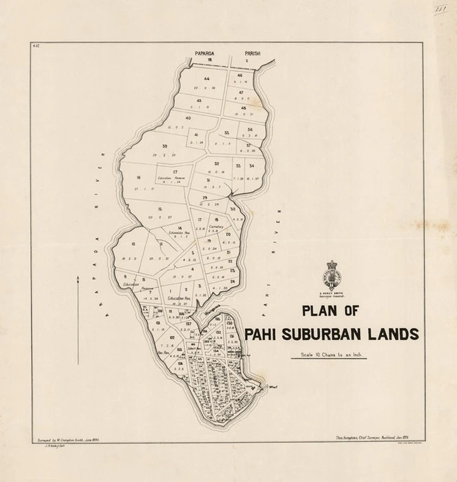 Plan of Pahi suburban lands / surveyed by M. Crompton Smith, June 1890 ; J.R. Vaile jr. delt.
