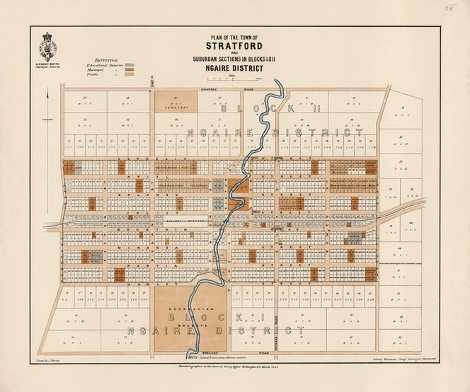 Plan of the town of Stratford and suburban sections in Blocks I & II, Ngaire district