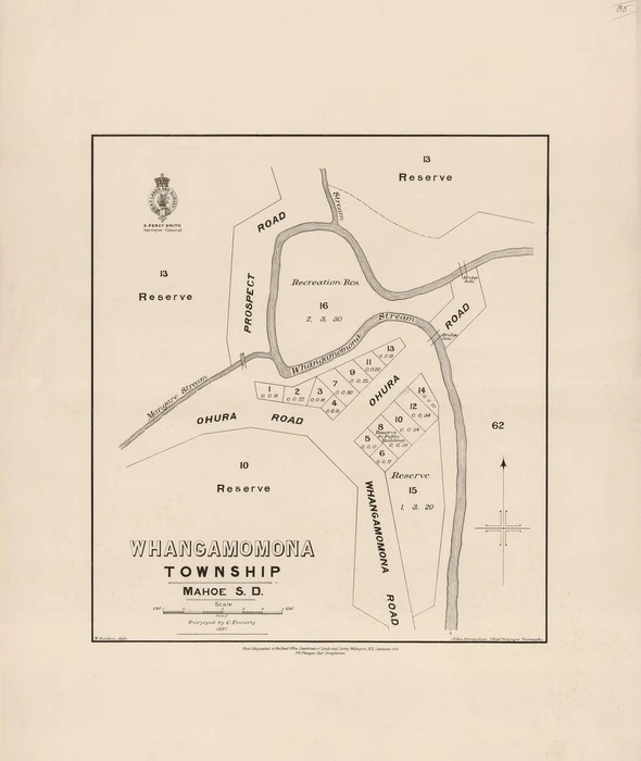 Whangamomona township : Mahoe S.D. / surveyed by C. Finnerty ; W. Gordon, delt.