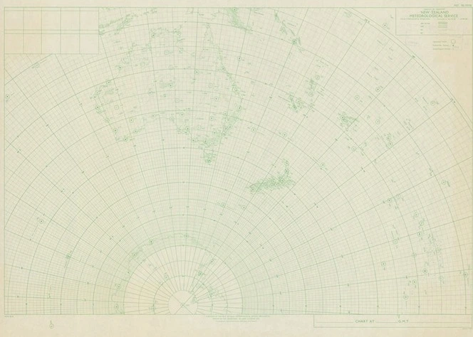 Upper air data plotting chart of Indian Ocean and South Pacific Ocean : ... chart at ... G.M.T. ...  / drawn by the Department of Lands & Survey, N.Z.