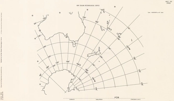 New Zealand Meteorological Service forecasting chart for southern oceans / drawn by the Department of Lands & Survey.