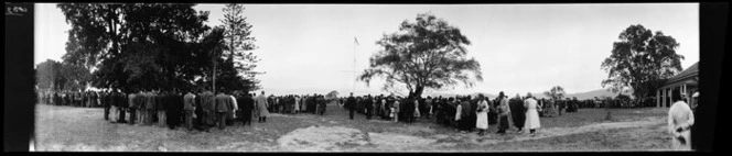 First Waitangi Day, February 1934. Large crowd on grassed area