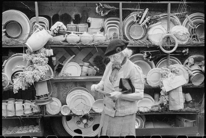 Frances Hodgkins with kitchen objects, Corfe Castle village, Dorset