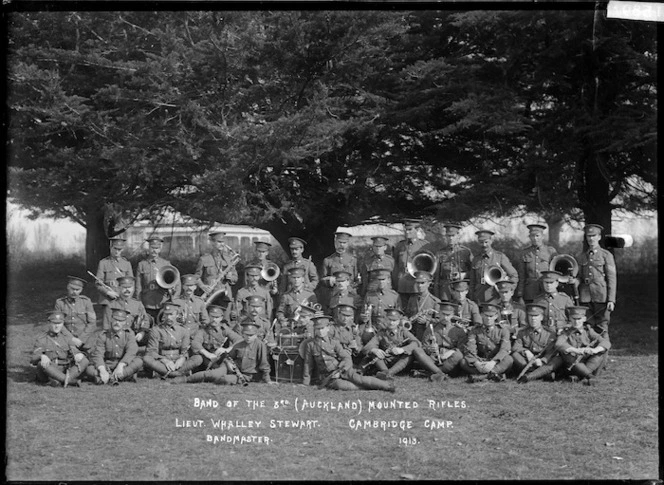 Band of the 3rd (Auckland) Mounted Rifles at the Cambridge Camp, 1913