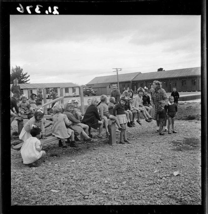 Children in play area of a Polish refugee camp in Pahiatua
