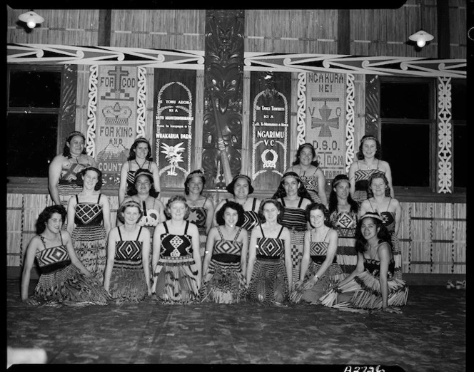 Female kapa haka group inside Ruatoria Memorial Hall