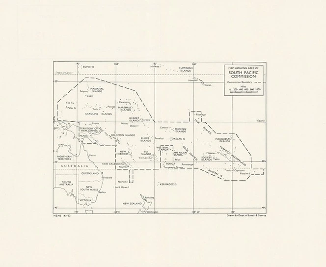 Map showing area of South Pacific Commission / drawn by Dept. of Lands & Survey.