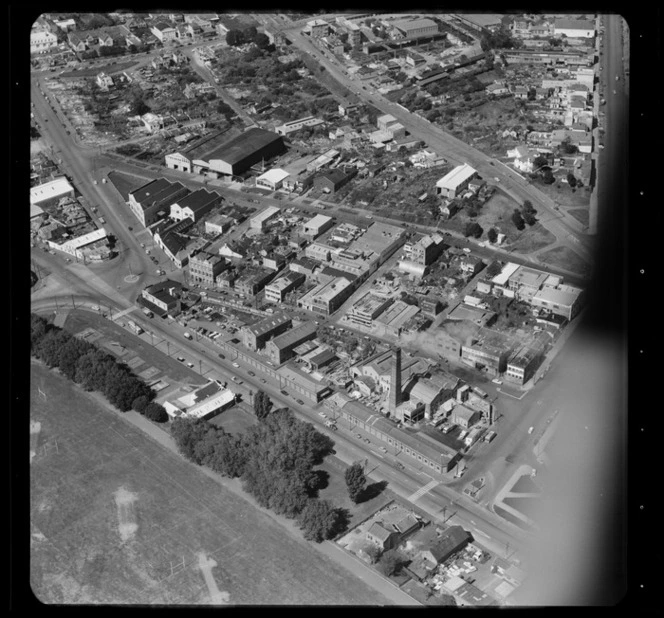 City Destructor, Drake Street factories, and other unidentified buildings, Freemans Bay, Auckland