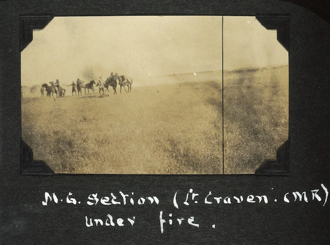 Vickers gun section of the Canterbury Mounted Rifles moving into position.