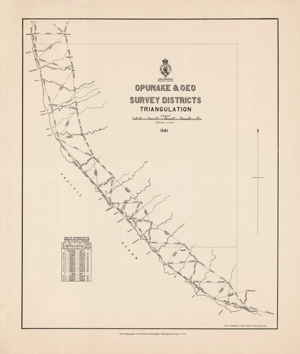 Opunake & Oeo Survey Districts triangulation / H.M. Skeet Surveyor, 1881.