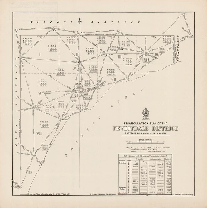 Triangulation plan of the Teviotdale District / surveyed by J.A. Connell, Jan. 1878 ; drawn by J.M. Kemp.