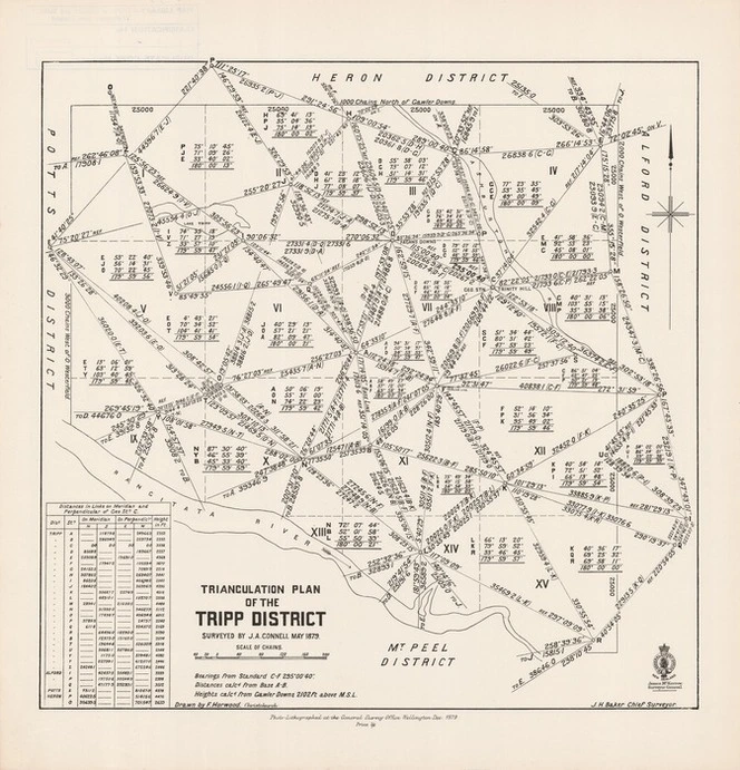 Triangulation plan of the Tripp District / surveyed by J.A. Connell May 1879 ; drawn by F. Horwood, Christchurch.