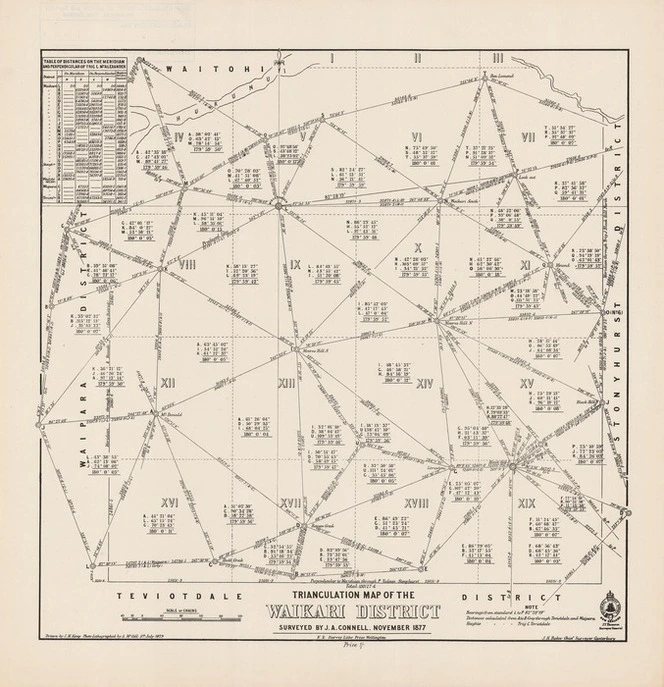 Triangulation map of the Waikari District / surveyed by J.A. Connell. November 1877 ; drawn by J.M. Kemp.