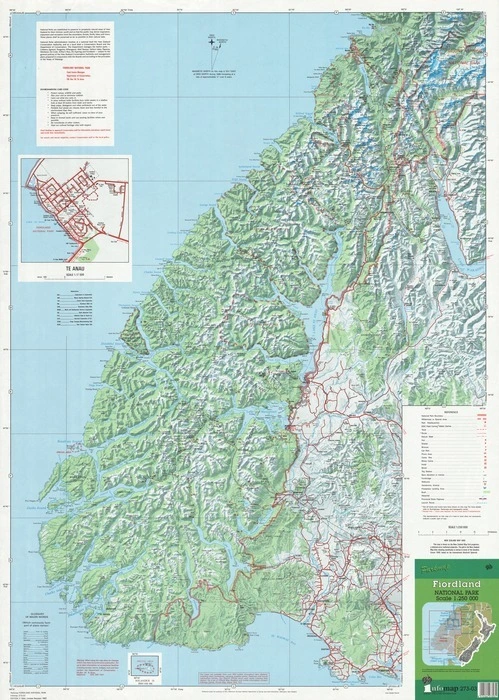 Parkmap Fiordland National Park scale 1:250 000.