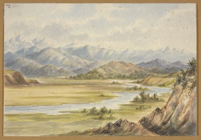 [Barraud, Charles Decimus], 1822-1897 :[River flat and mountain range. 186-].