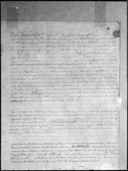 Photograph of an indenture relating to surgeon John Dorset