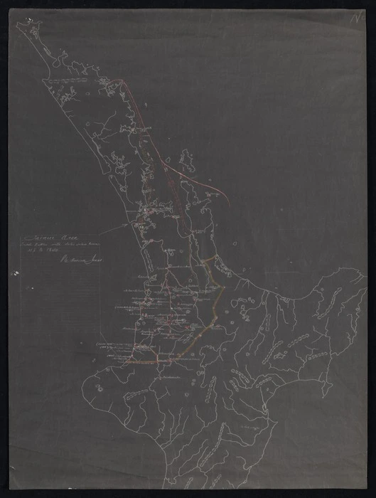 New Zealand Department of Internal Affairs Centennial Publications Branch :Tainui area. Tribal battles with dates (where known) up to 1840. P te Hurinui Jones. [copy of ms map]