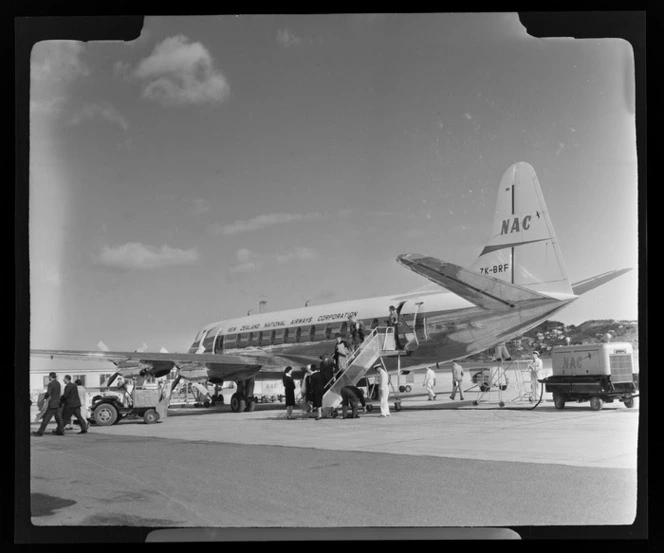 City of Christchurch, a National Airways Corporation (NAC) Viscount aircraft, at Rongotai Airport, Wellington